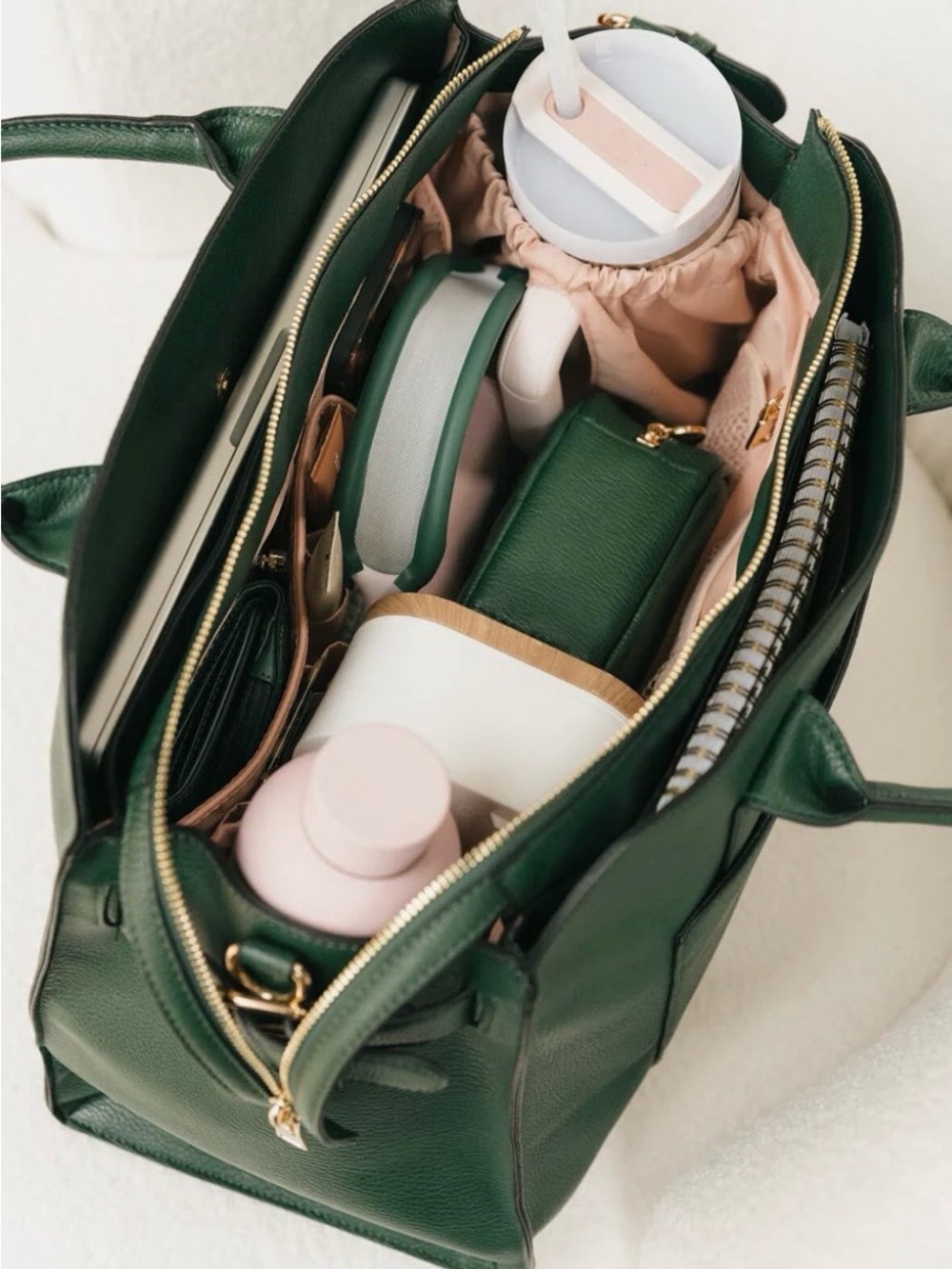 Poppy and Peonies Uptown Tote in Heritage Green. New! - Picture 3 of 5